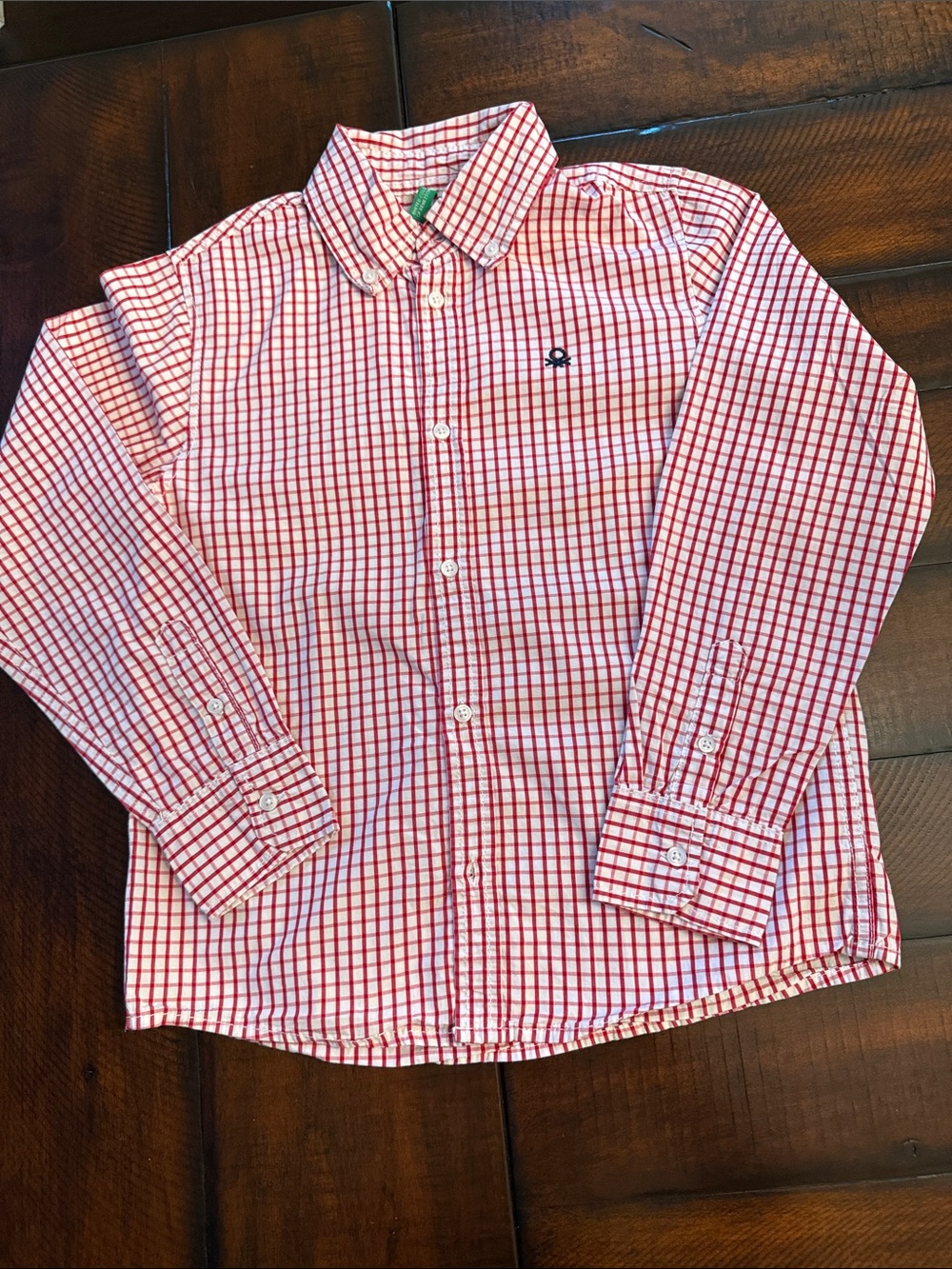 United Colors of Benetton Red and White Check Button-Down Shirt